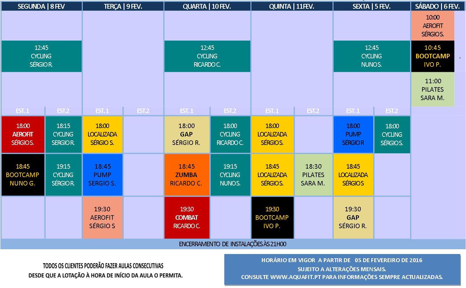 horários  2015.2016 ESTÚDIO CARNAVAL