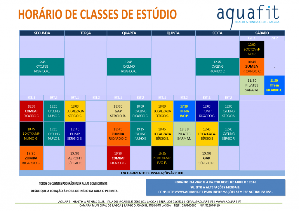 Horários Abril -  Estudios