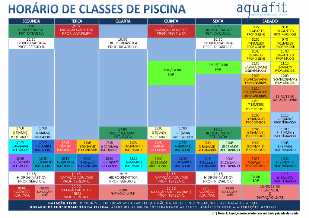 Horários Abril -  Piscina