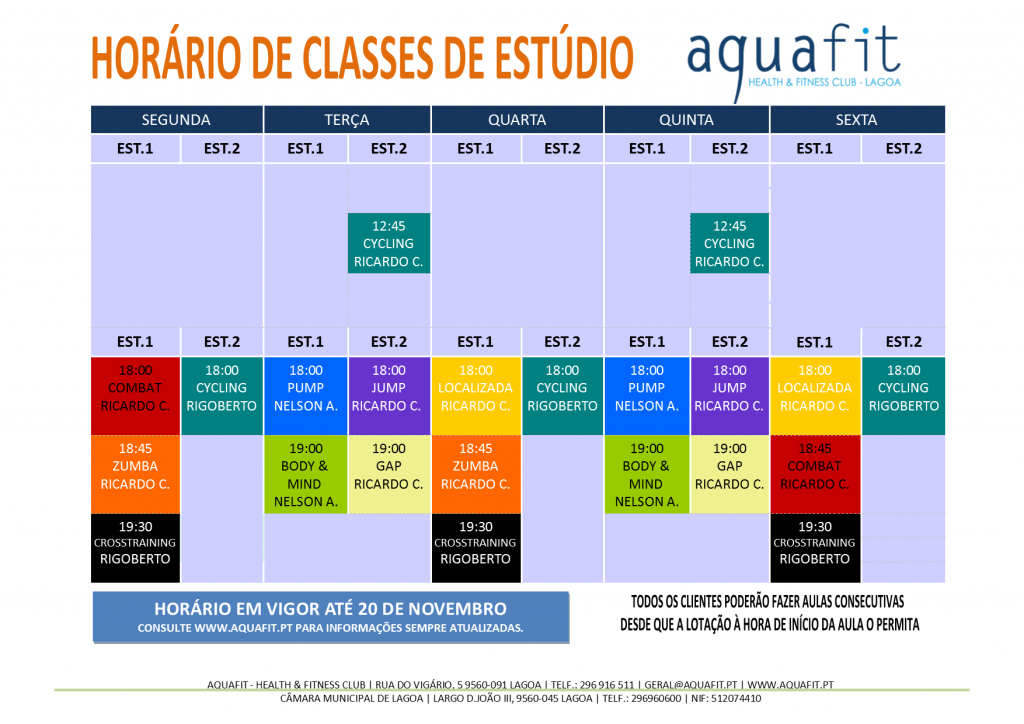HORÁRIOS 2017-2018 - estúdios - 19 OUT A 20 NOV