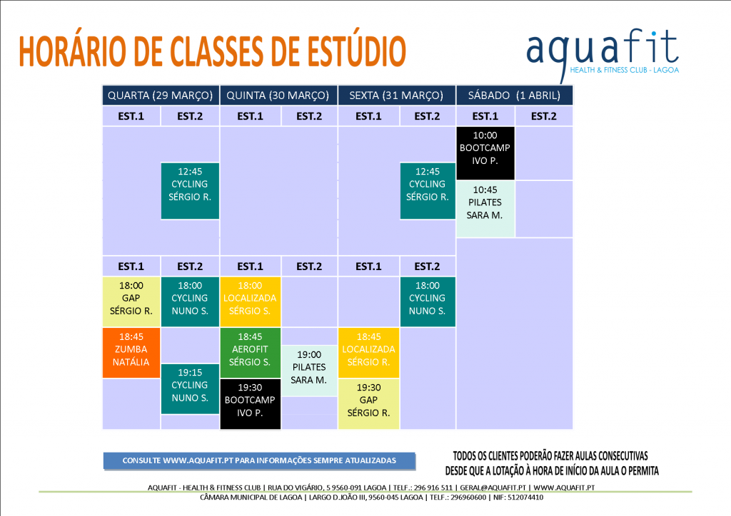 HORÁRIOS estúdios - 29 MARÇO A 1 ABRIL