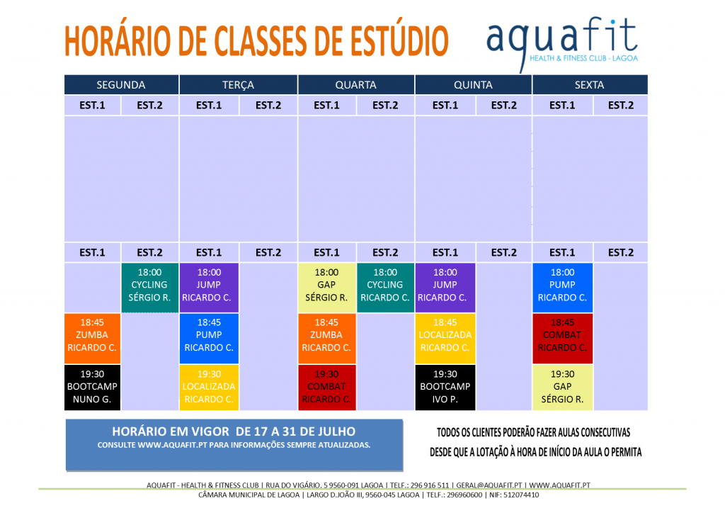 HORÁRIOS 2016-2017 - estúdios - 17 a 31 julho