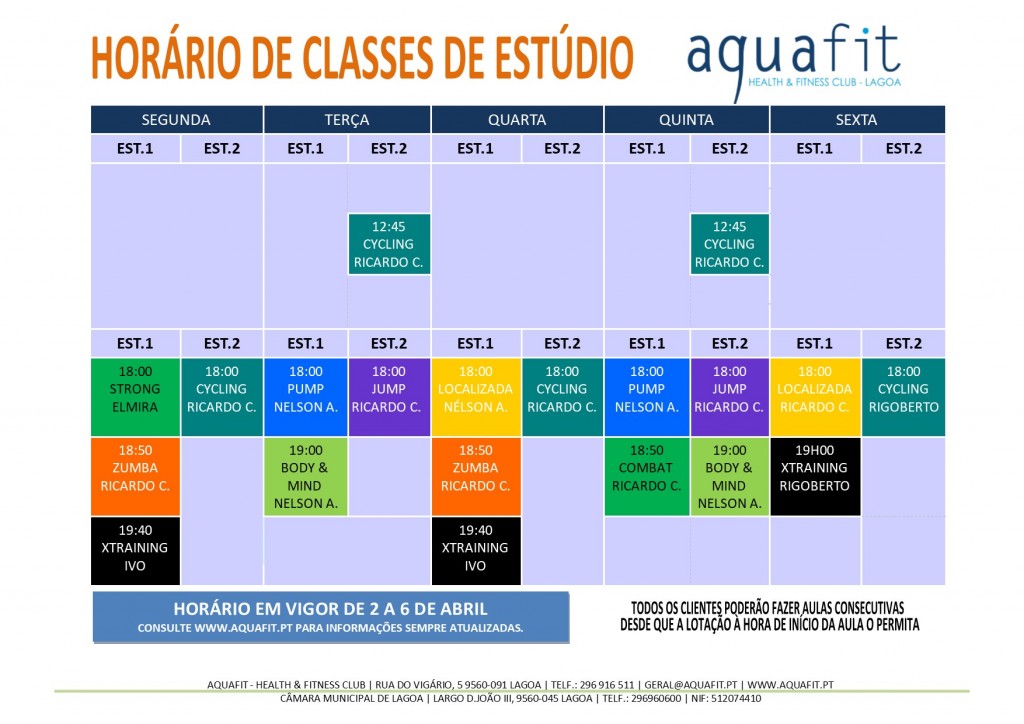 HORÁRIOS 2017-2018 - estúdios - 2 a 7 de Abril