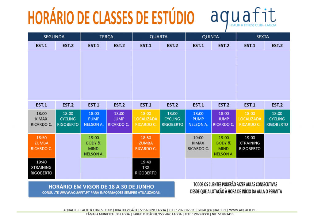 HORÁRIOS 2017-2018 - estúdios - 18 A 30 DE JUNHO 2018