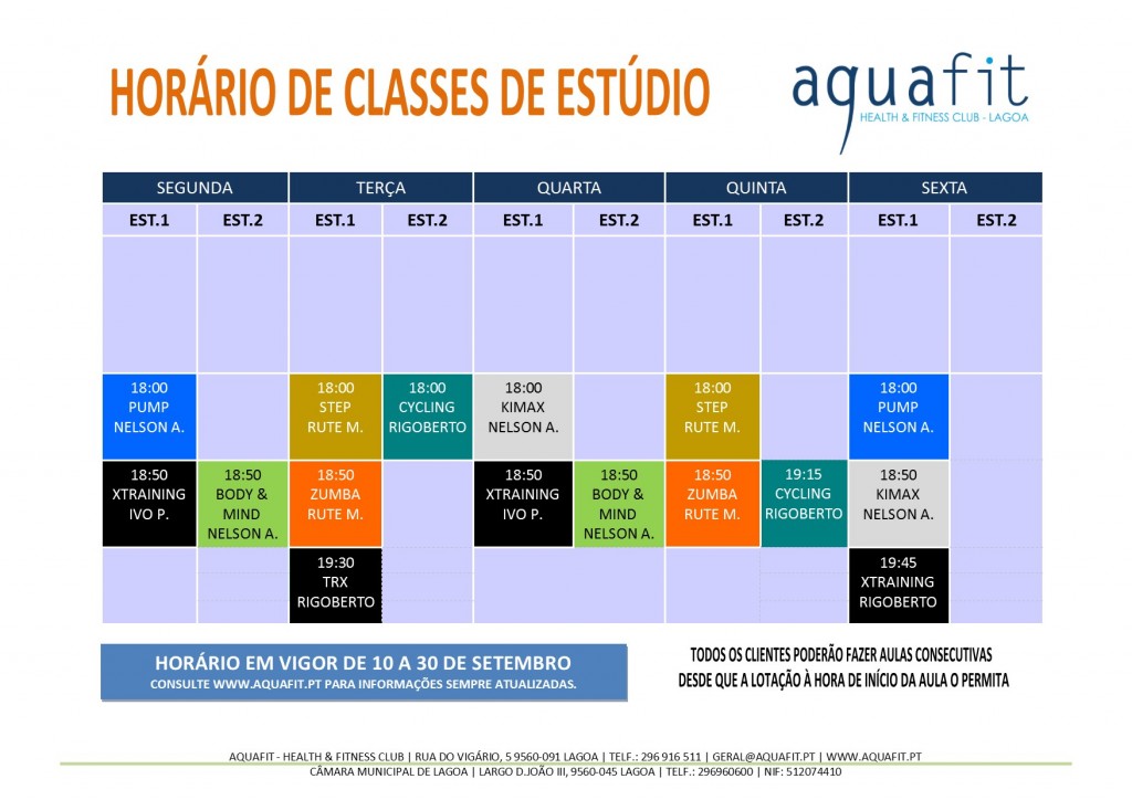 HORÁRIOS 2018-2019 - estúdios - 10 A 30 SETEMBRO