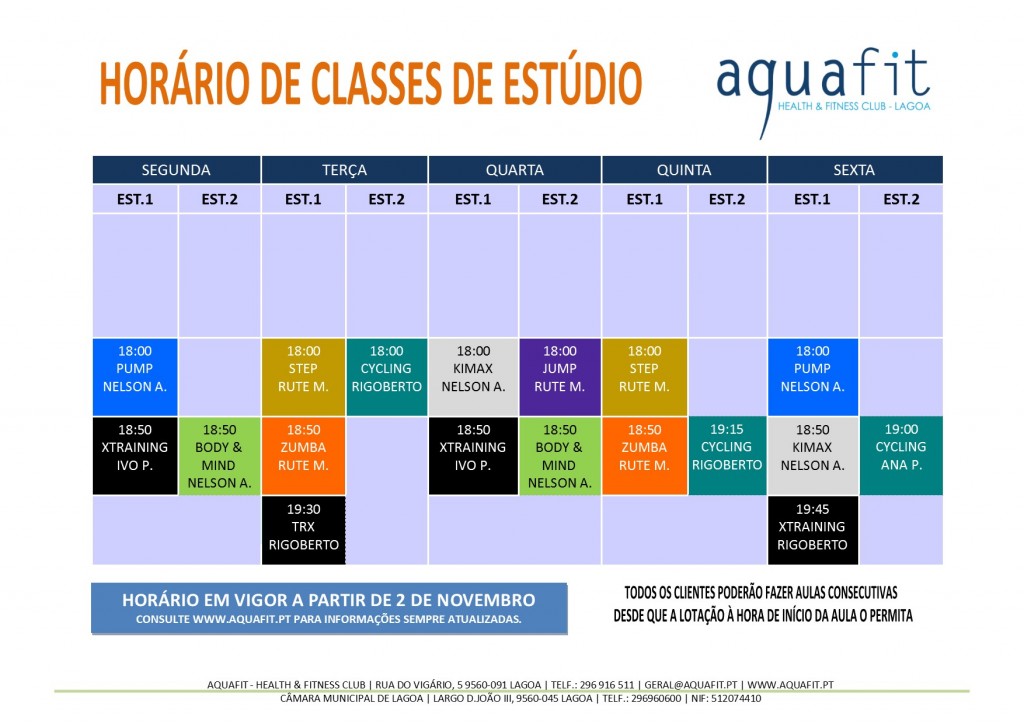 HORÁRIOS 2018-2019 - estúdios - A PARTIR 2 NOV.