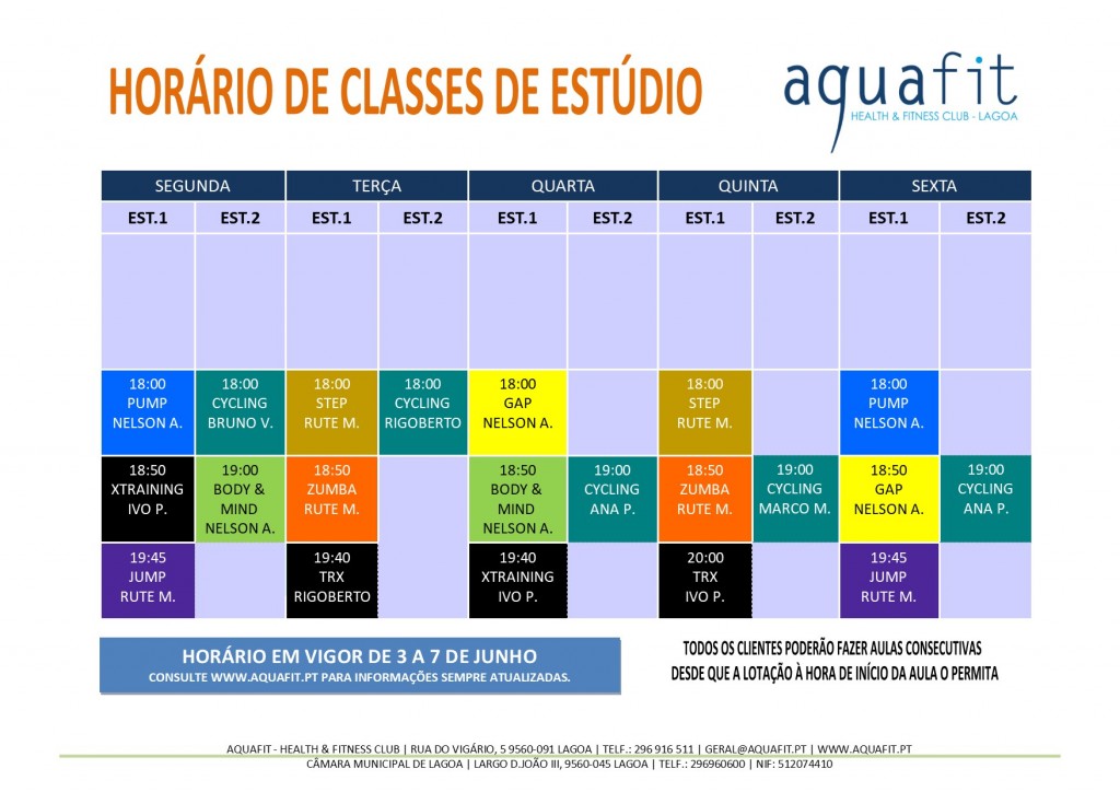 HORÁRIOS 2018-2019 - estúdios - 3 A 7 JUNHO