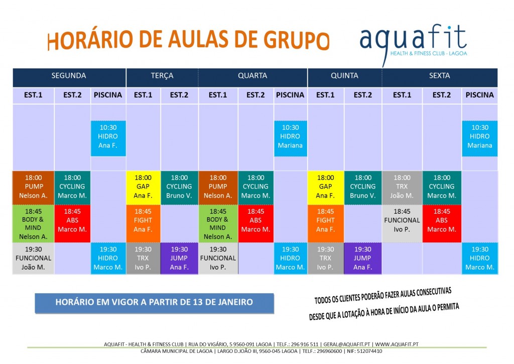 HORÁRIOS 2019-2020 - aulas de grupo - a partir 13 jan
