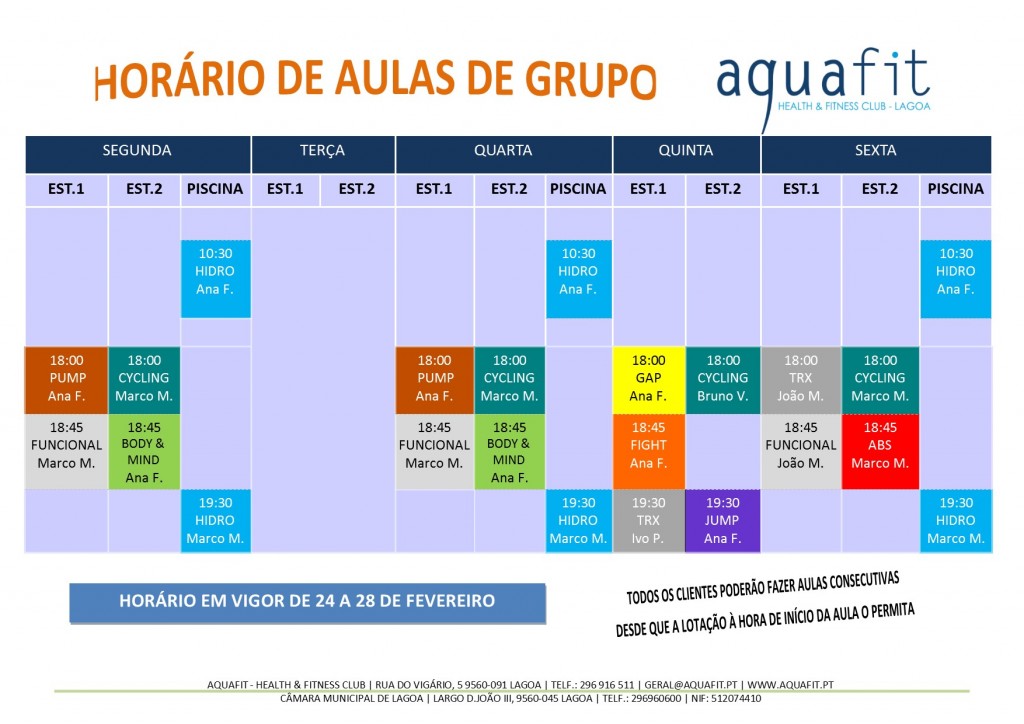 HORÁRIOS 2019-2020 - aulas de grupo - 24 A 28 DE FEVEREIRO