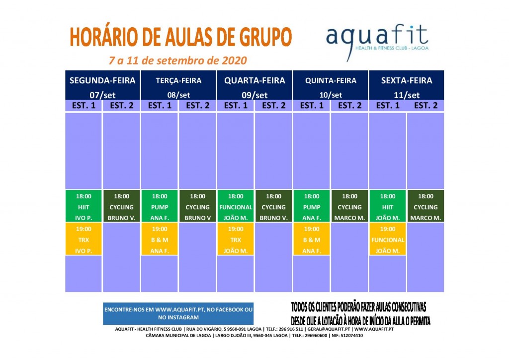 Aulas de grupo - 20.21 - 7 a 11 set
